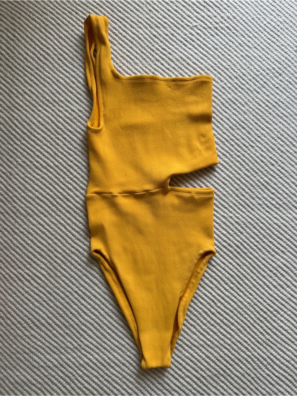 HUNZA G Lena Nile one-shoulder cutout seersucker swimsuit